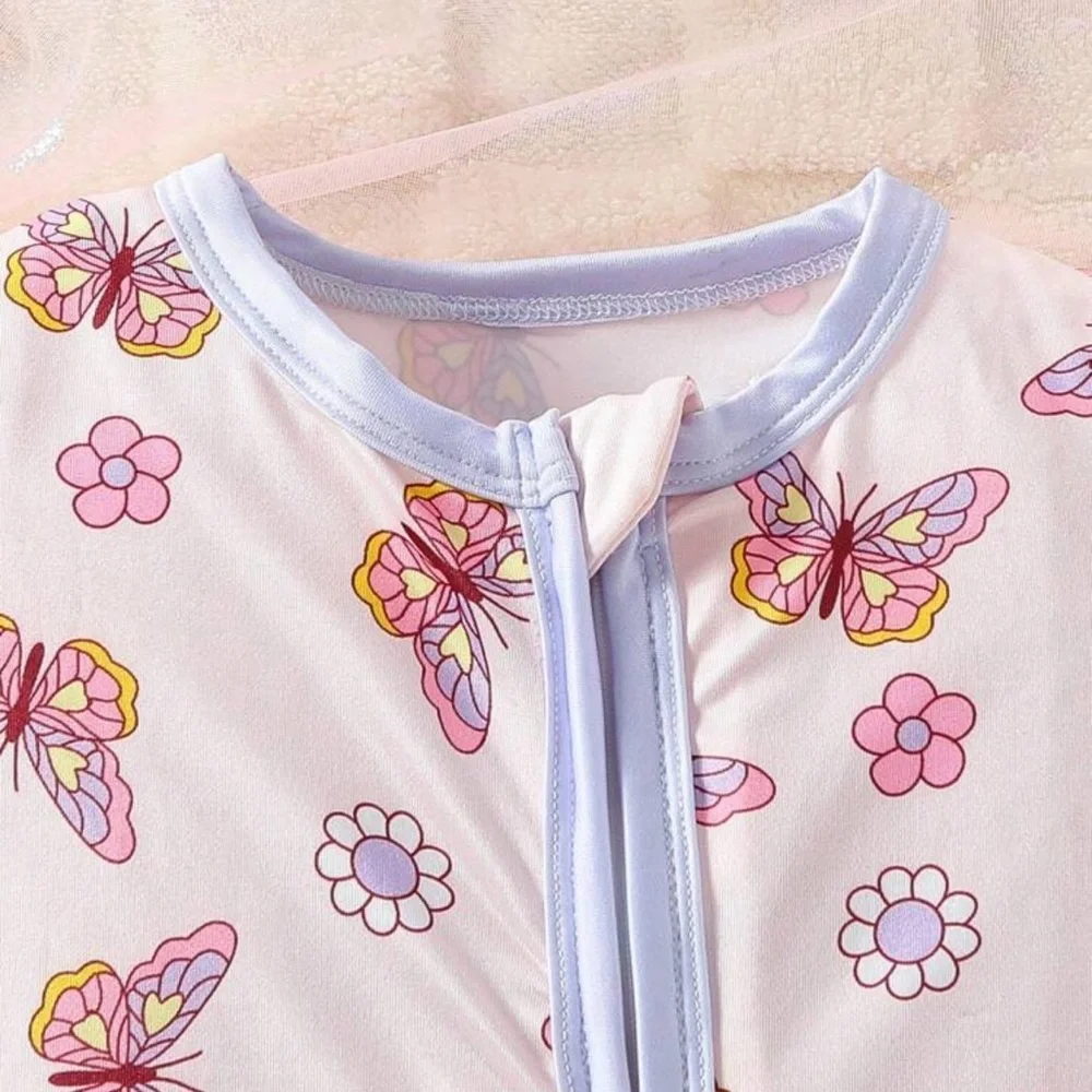 Pink Butterfly Print Zip Front Sleeper
